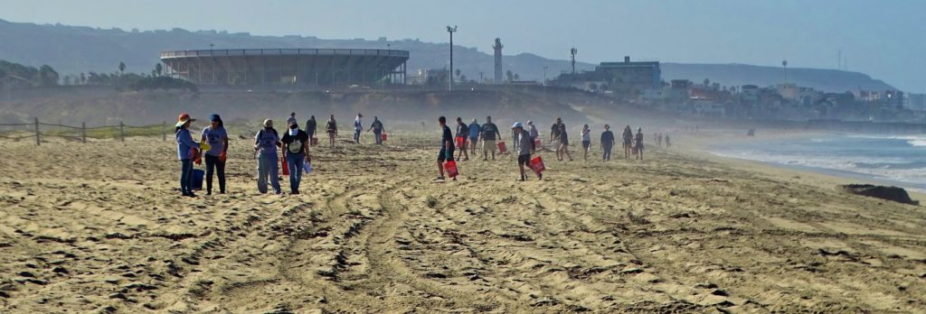 Volunteer beach clean up during the Tijuana River Action Month (TRAM)